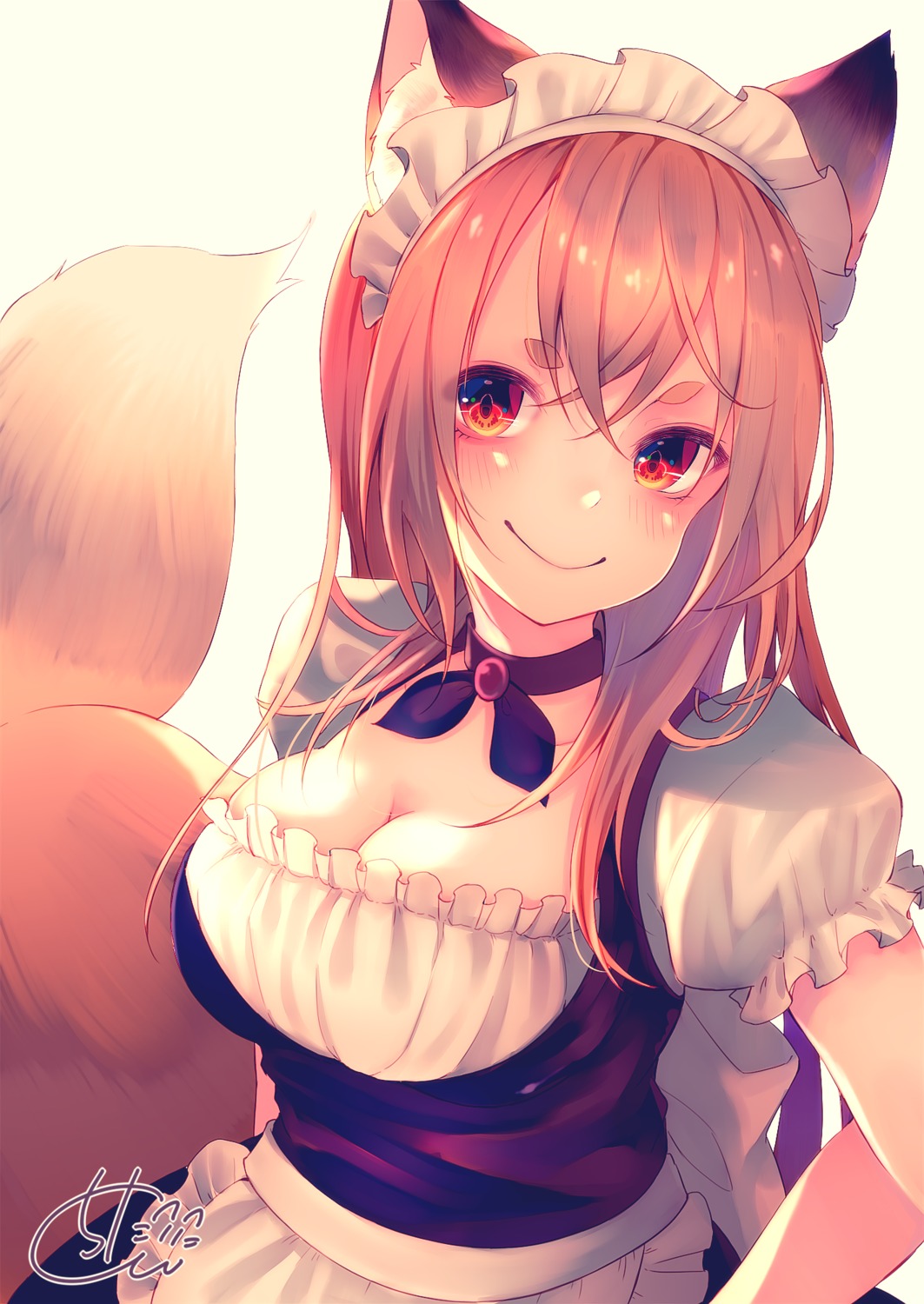 animal_ears chita_(ketchup) cleavage kitsune maid tail