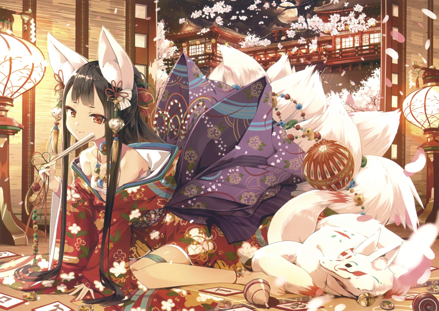animal_ears cura kimono kitsune open_shirt possible_duplicate sarashi tail