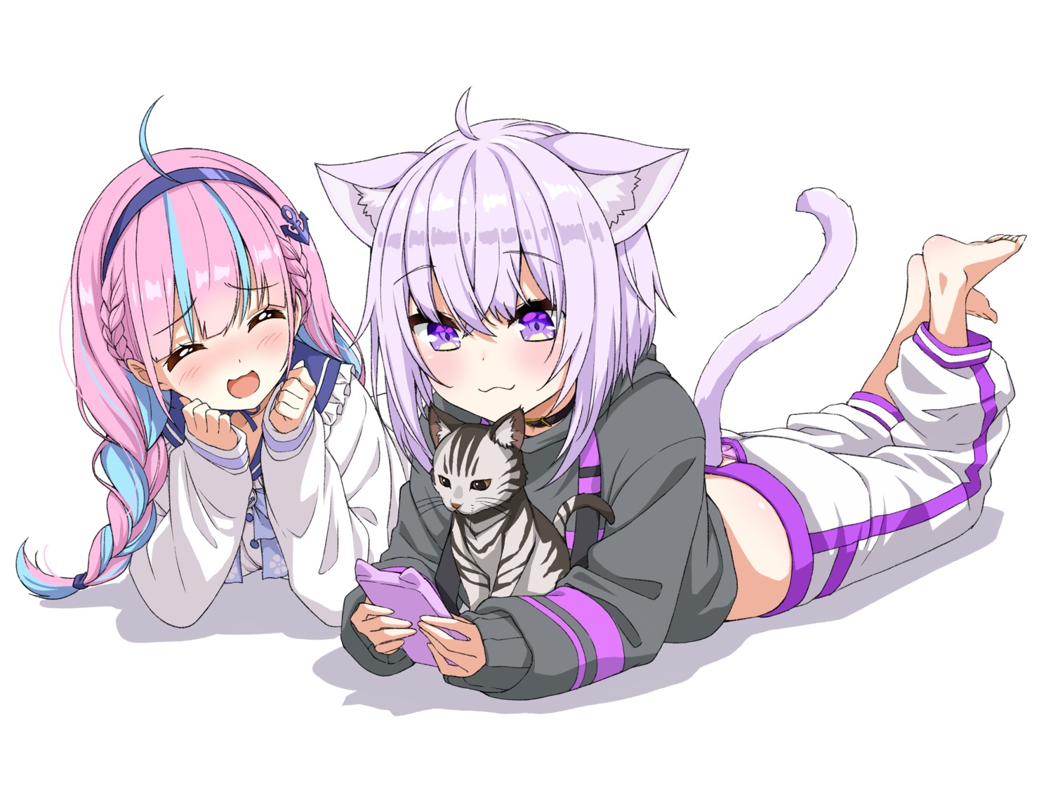 animal_ears asanaya hololive hololive_gamers minato_aqua neko nekomata_okayu nekomimi seifuku tail