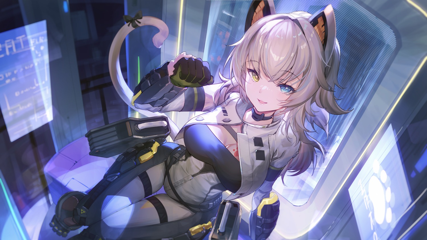 animal_ears armor bison_cangshu garter girls_frontline girls_frontline_2:_exilium heterochromia nekomimi peritya tail tattoo wallpaper