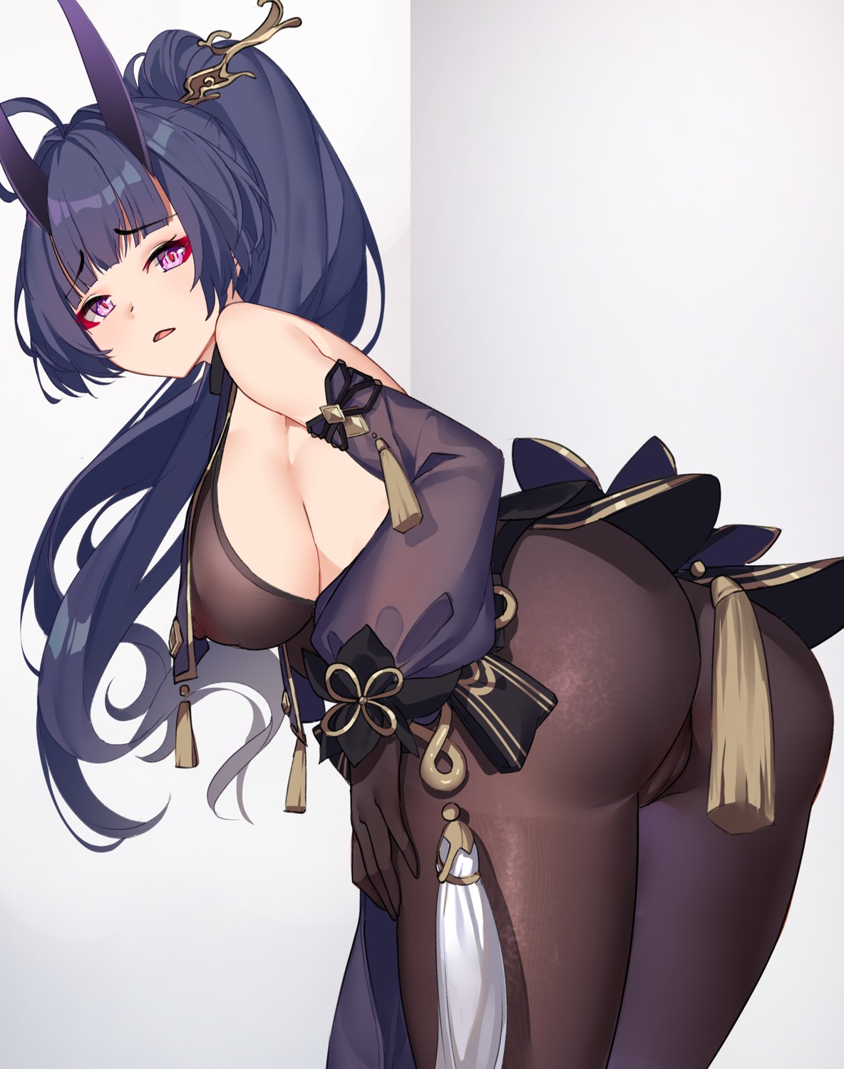 ass benghuai_xueyuan cameltoe honkai_impact horns nipples no_bra raiden_mei see_through skirt_lift vierzeck