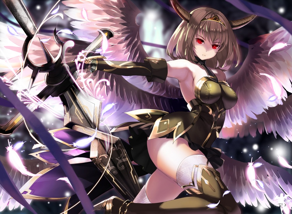 horns sword thighhighs yuuki_kira