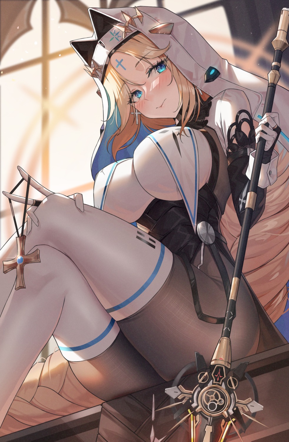 goddess_of_victory:_nikke kind1516 nun pantyhose rapunzel_(nikke) thighhighs weapon