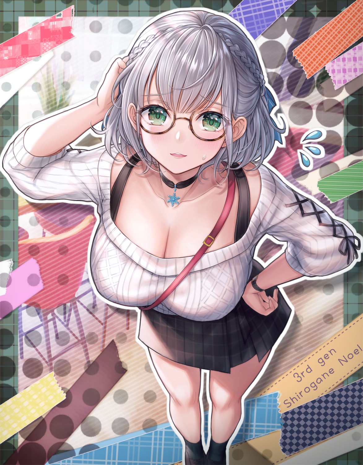 cleavage hololive megane mirukurim shirogane_noel sweater