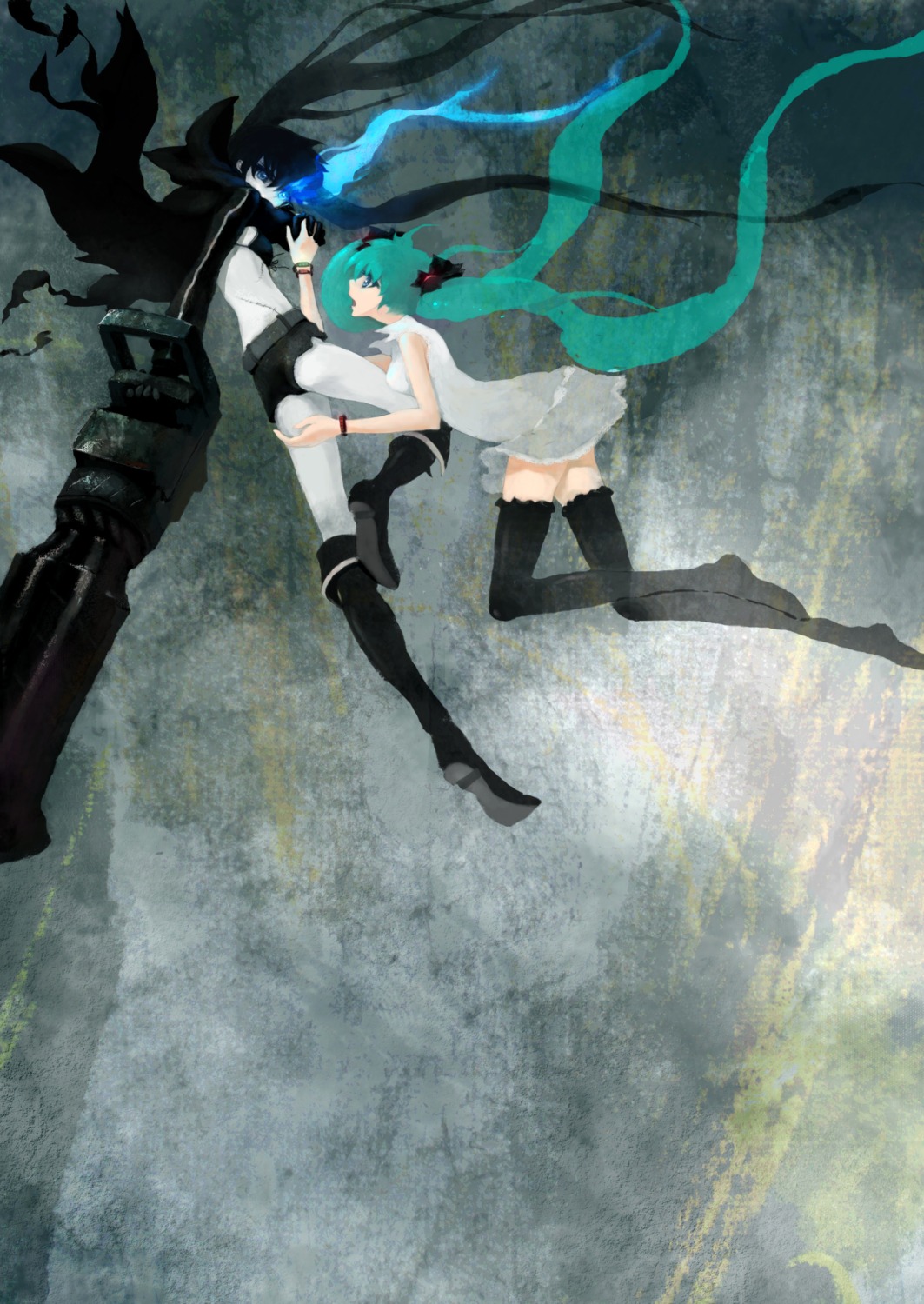 black_rock_shooter black_rock_shooter_(character) hatsune_miku kisetsu thighhighs vocaloid world_is_mine_(vocaloid)