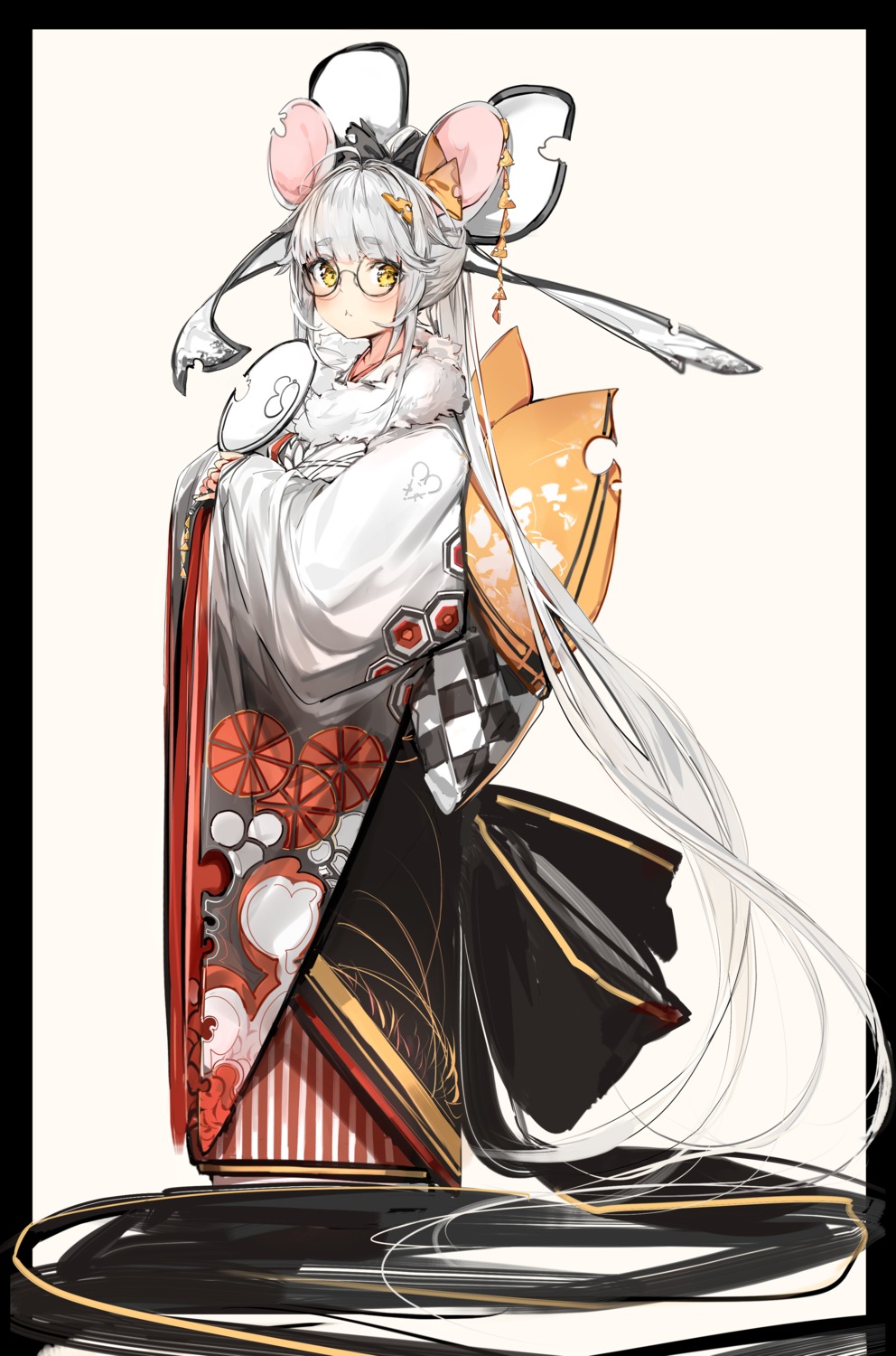 animal_ears kimono megane silver_(chenwen)