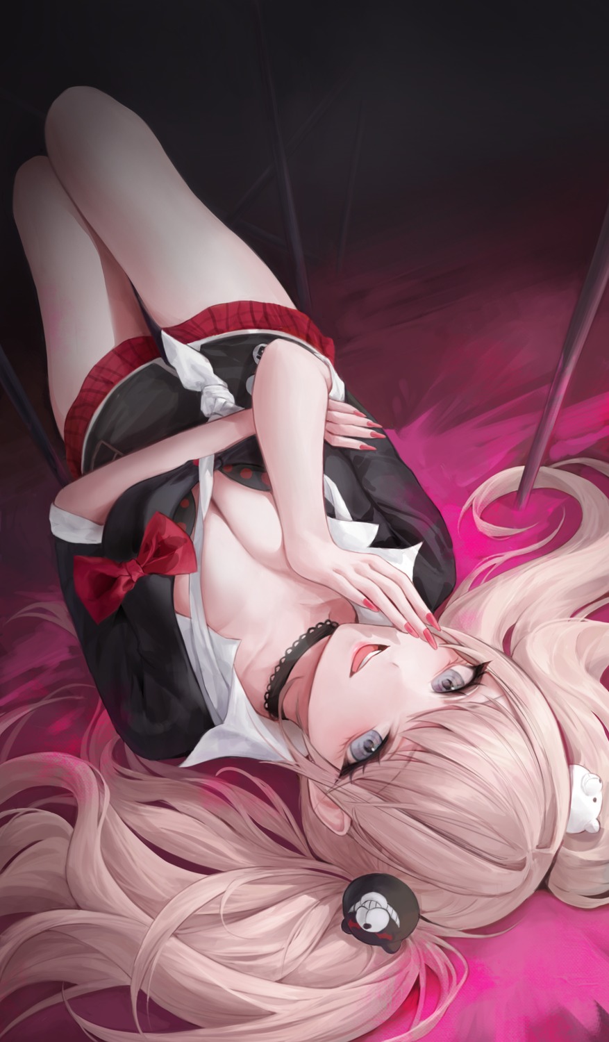 bra dangan-ronpa dora_(garyeong) enoshima_junko open_shirt seifuku