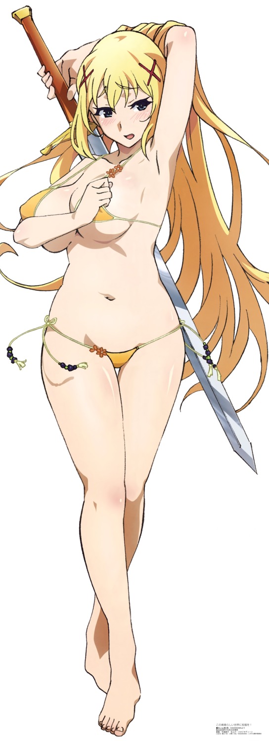 bikini breast_hold dustiness_ford_raratina erect_nipples imaizumi_naoko kono_subarashii_sekai_ni_shukufuku_wo! swimsuits sword underboob