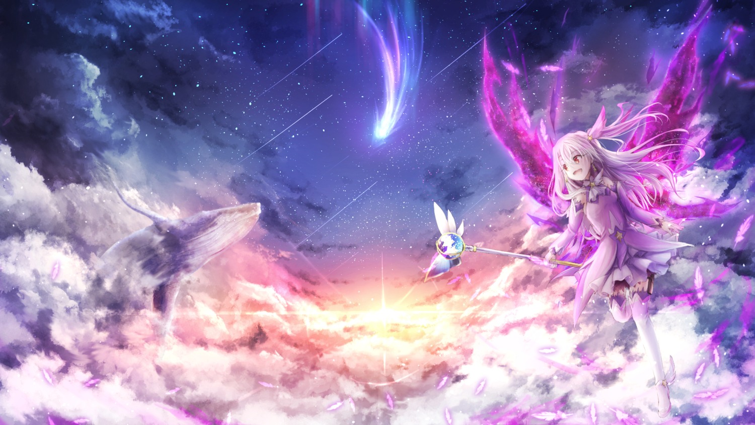 fate/kaleid_liner_prisma_illya fate/stay_night illyasviel_von_einzbern landscape thighhighs utatanecocoa wallpaper weapon