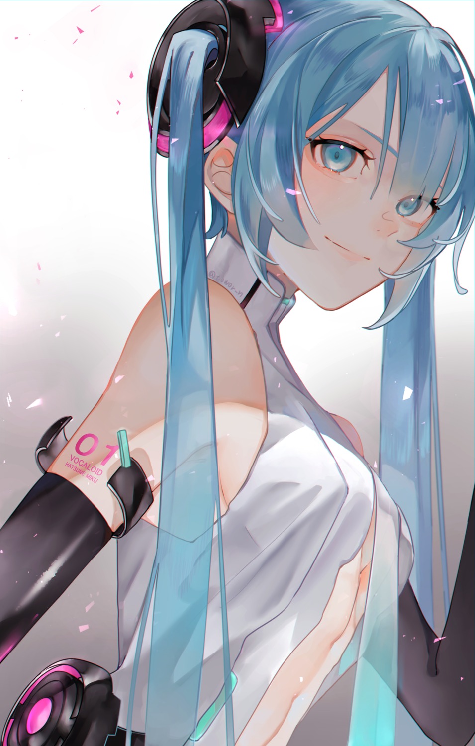 hatsune_miku no_bra open_shirt tattoo towor_n vocaloid