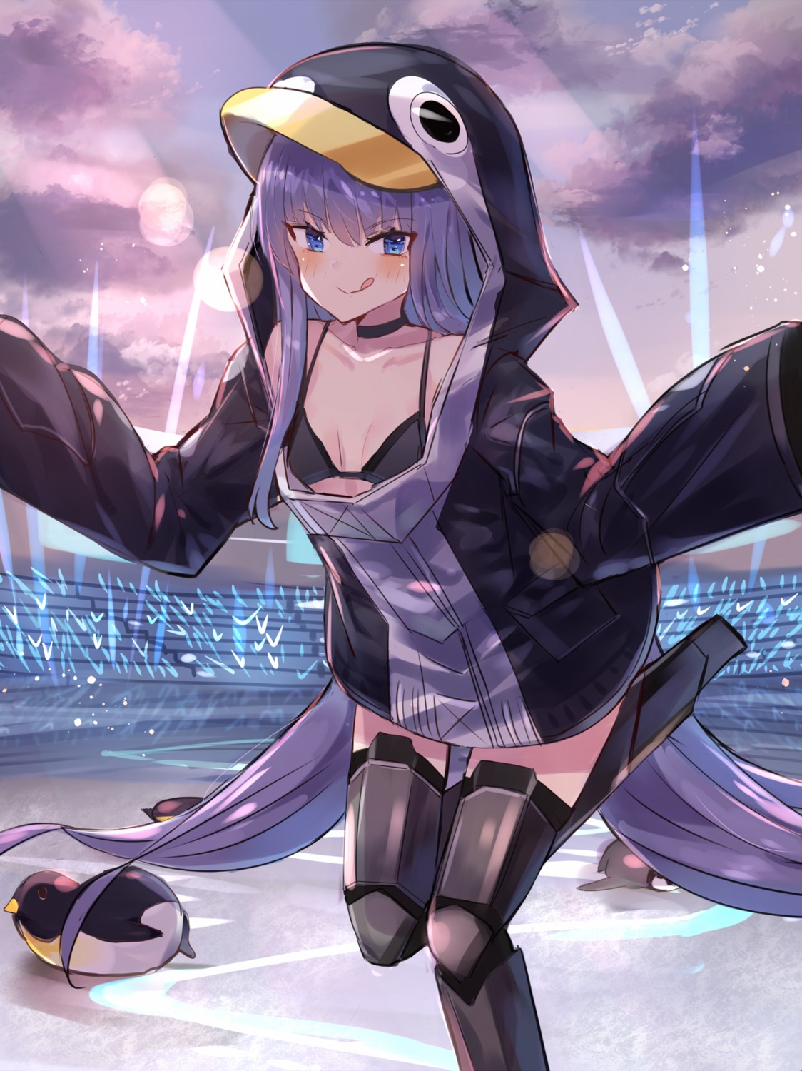 armor bikini_top cleavage fate/grand_order meltryllis open_shirt penguin swimsuits thighhighs xenonstriker