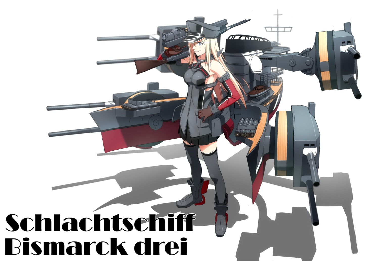 bismarck_(kancolle) heels kantai_collection kinosuke no_bra thighhighs