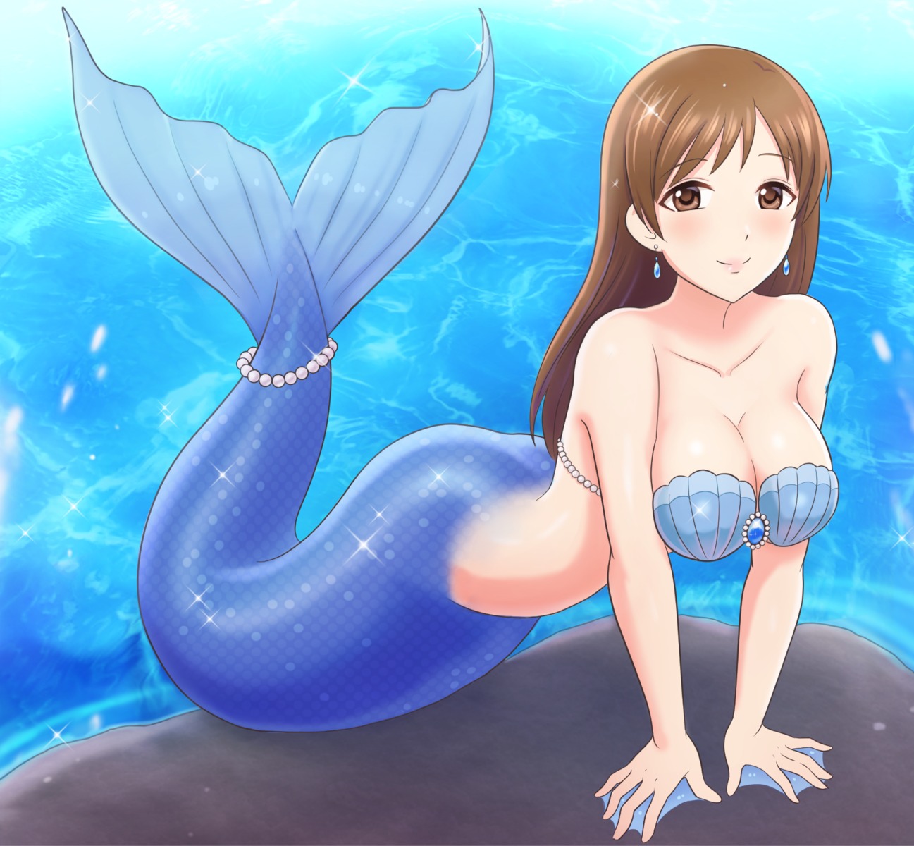 bikini_top bottomless kiria_ai mermaid monster_girl nitta_minami swimsuits tail the_idolm@ster the_idolm@ster_cinderella_girls