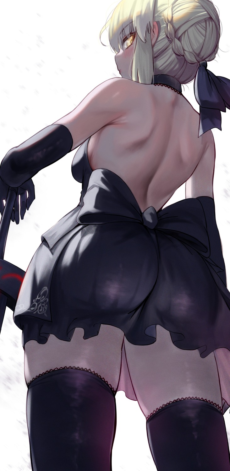 ass dress fate/grand_order no_bra saber saber_alter sword thighhighs torriet