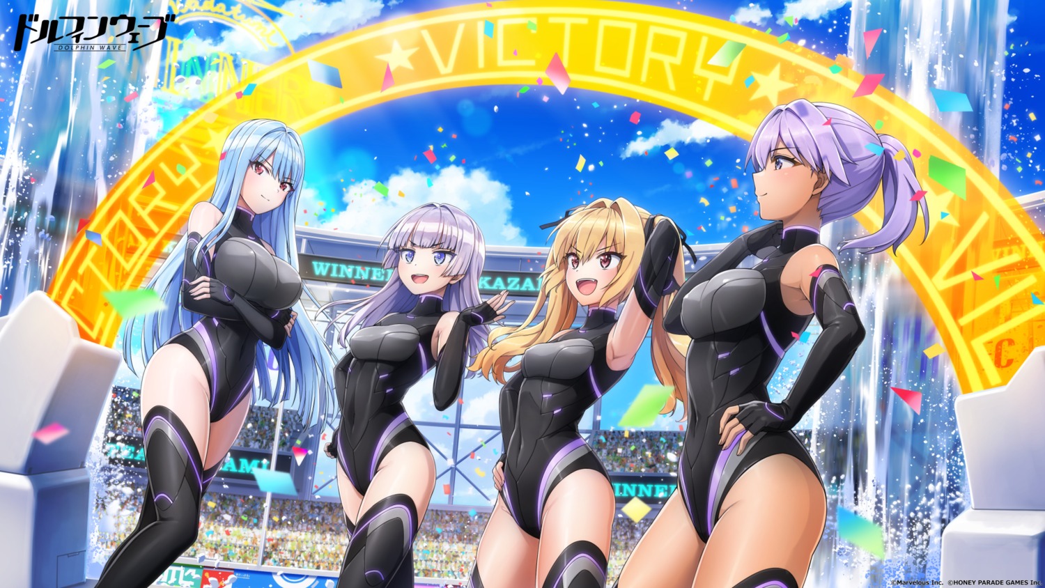 dolphin_wave kazami_ellen leotard nayuki_hiori schnee_weissberg souma_hayate takuji thighhighs wallpaper