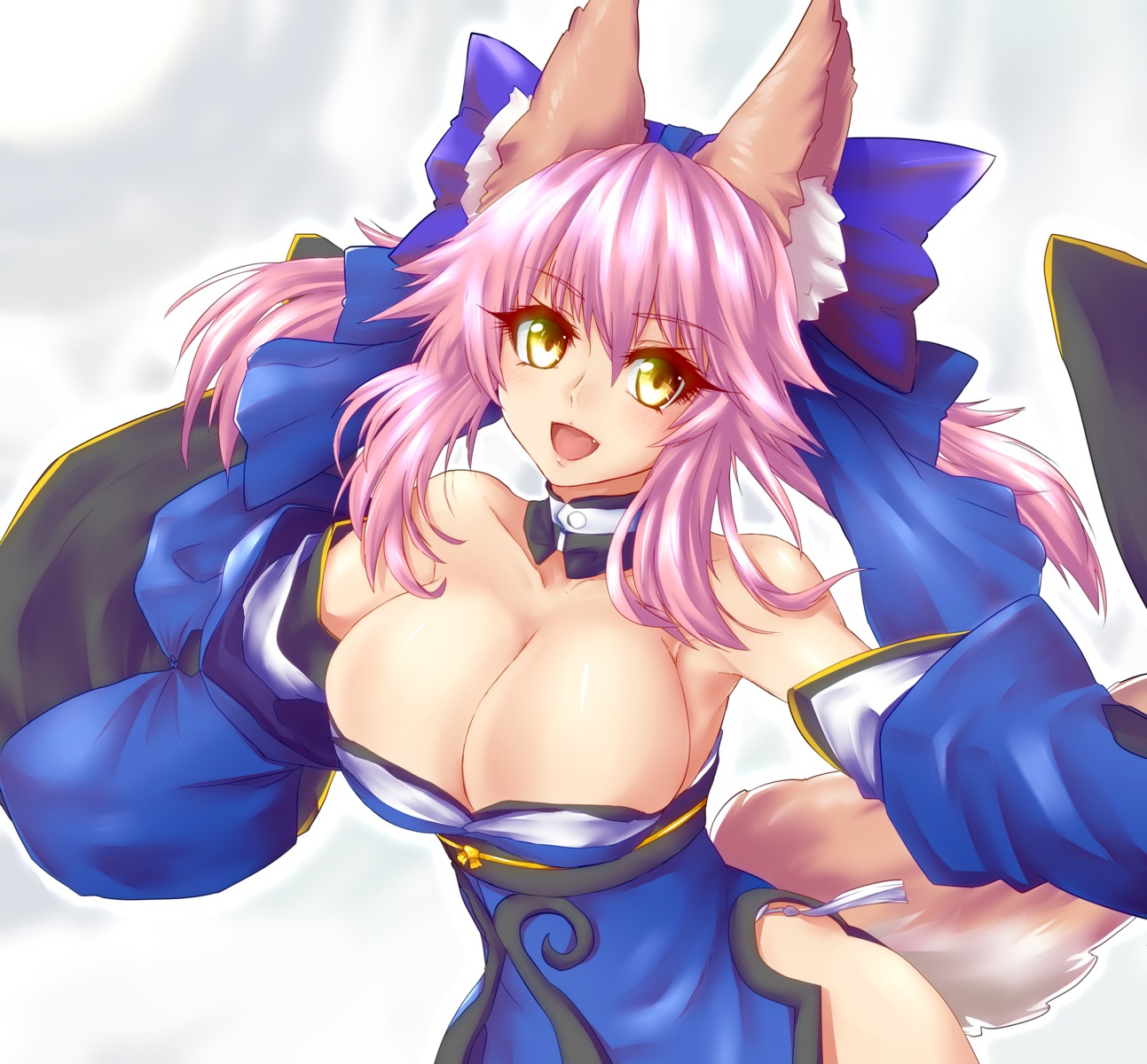 animal_ears cleavage fate/extra fate/grand_order fate/stay_night minarai_tenna no_bra nopan open_shirt tail tamamo_no_mae