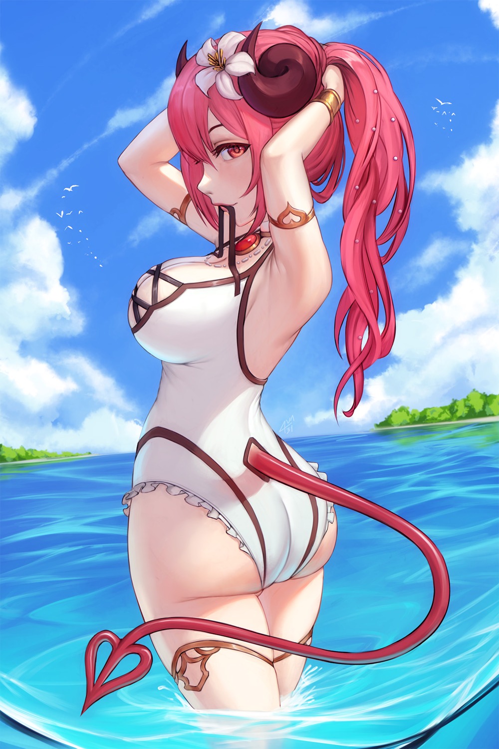 ass ava_(ava31) hasekura_io horns princess_connect princess_connect!_re:dive swimsuits tail thighhighs