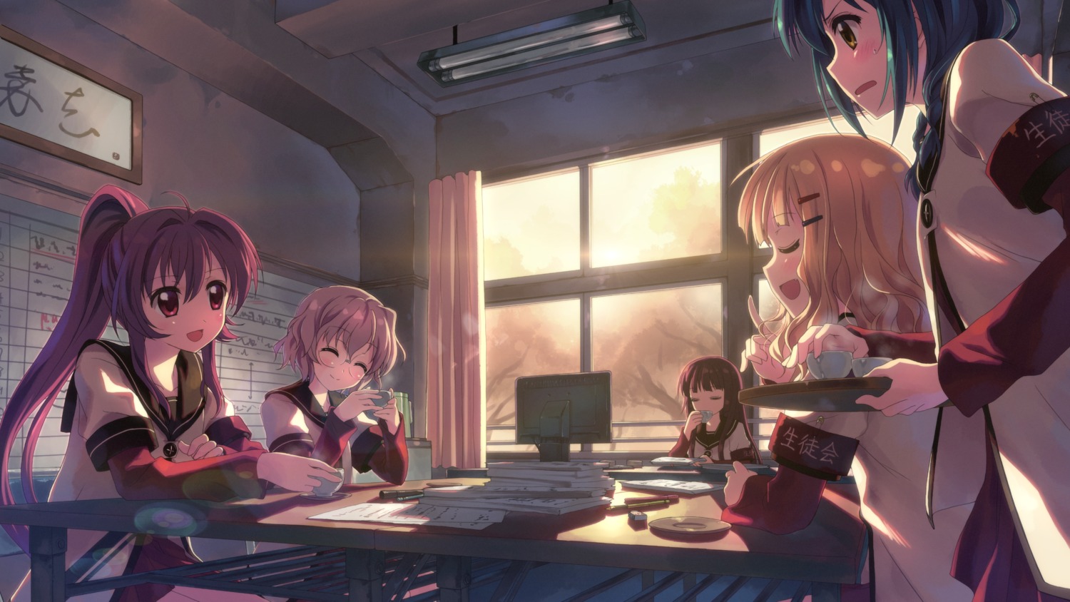 furutani_himawari ikeda_chitose matsumoto_rise megane oomuro_sakurako seifuku studio_s.d.t. sugiura_ayano wallpaper yuru_yuri yuuki_tatsuya