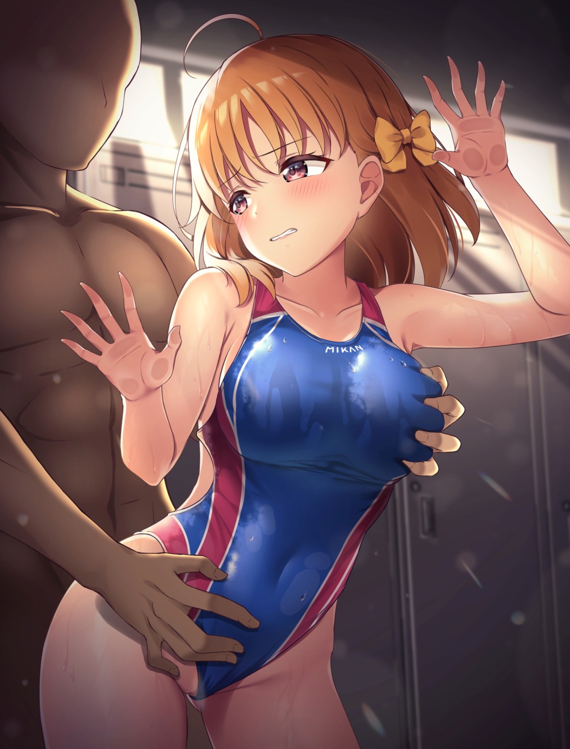 breast_grab love_live!_sunshine!! oku_1225 pussy swimsuits takami_chika uncensored wet wet_clothes