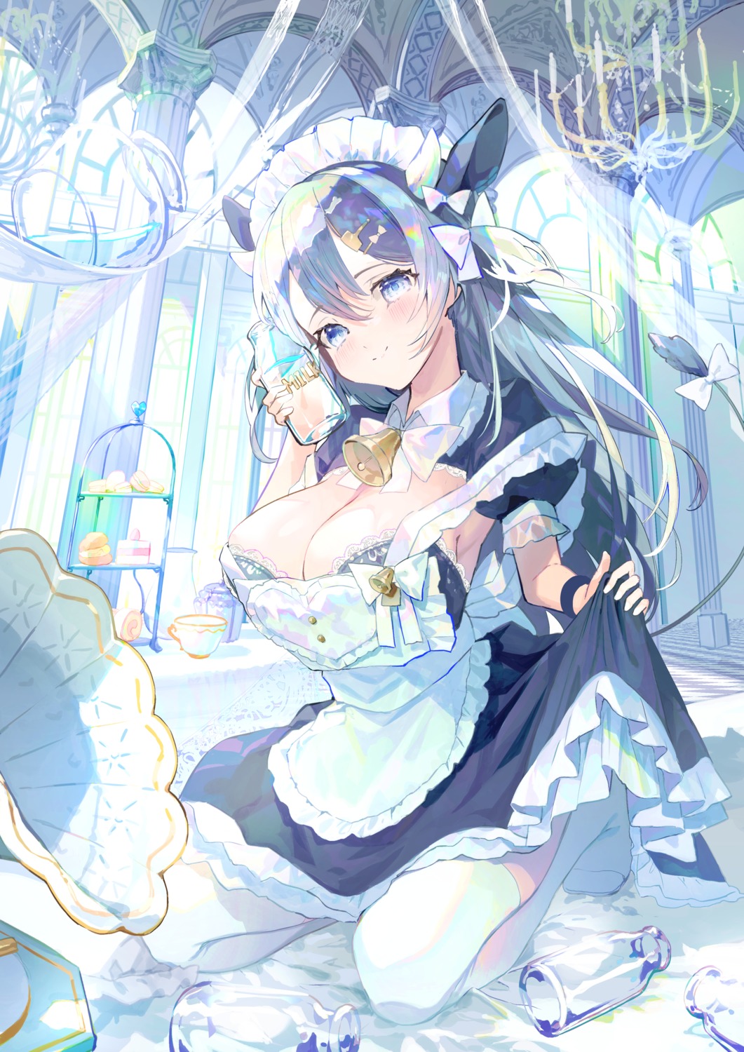 animal_ears artist_revision bra horns maid negimapurinn skirt_lift tail thighhighs