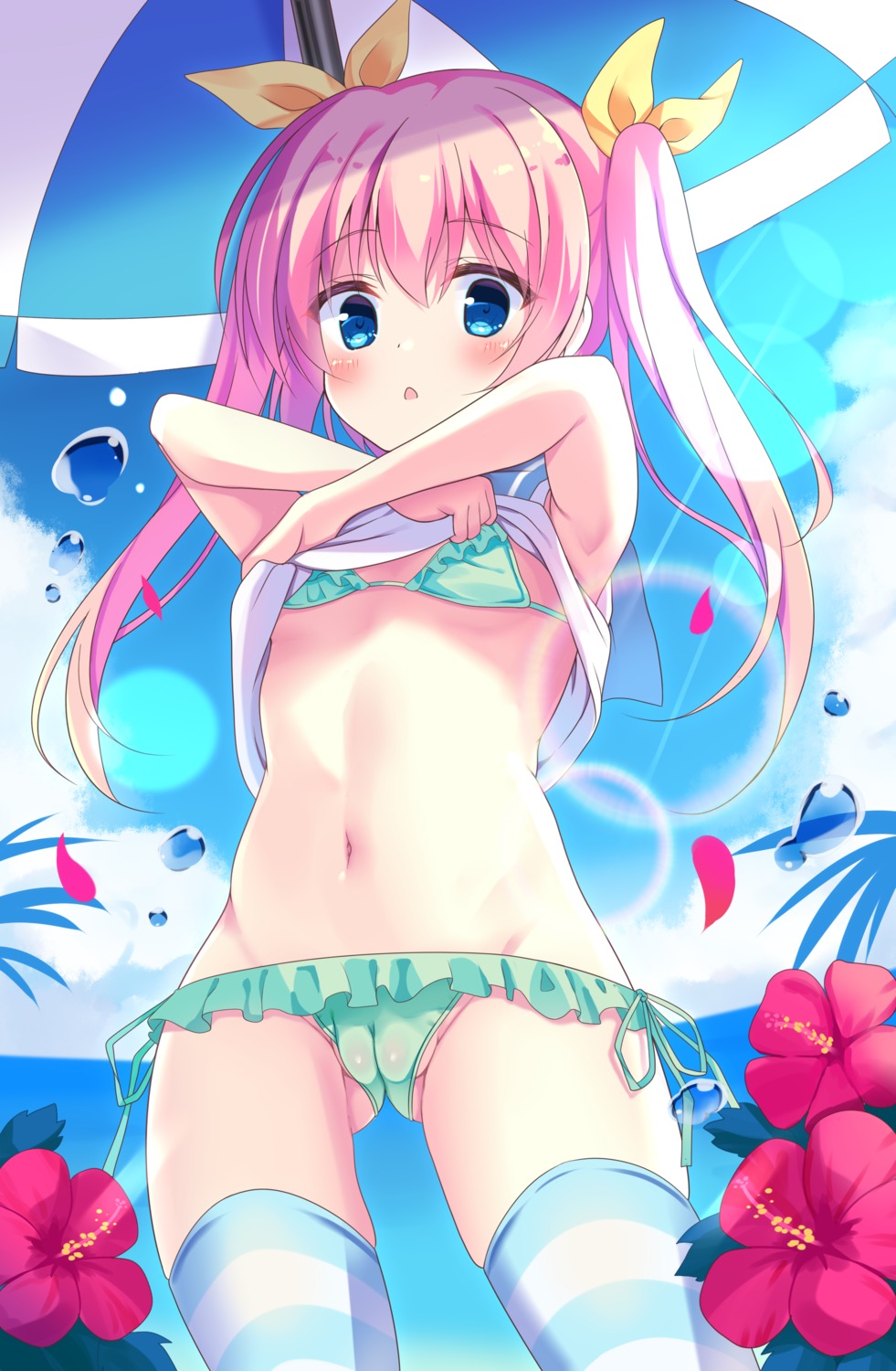 bikini cameltoe hanakoizumi_yoruno loli shirt_lift swimsuits thighhighs undressing