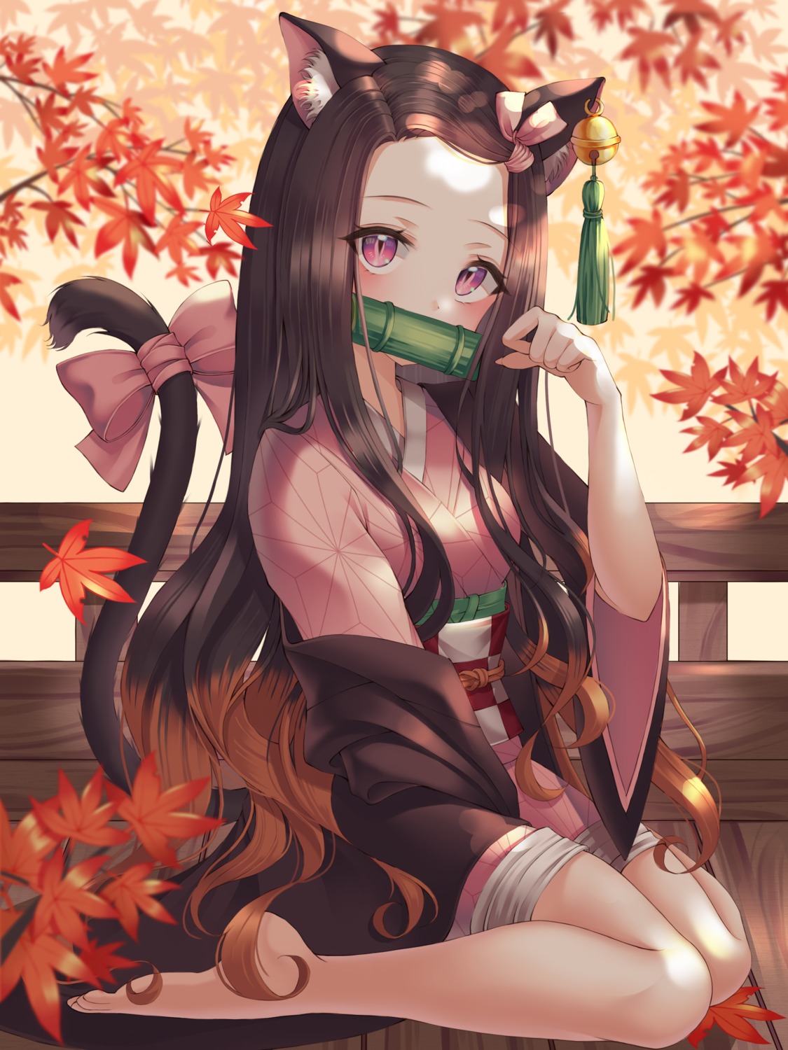 animal_ears japanese_clothes kamado_nezuko kimetsu_no_yaiba nekomimi now_(nowsicaa_) tail