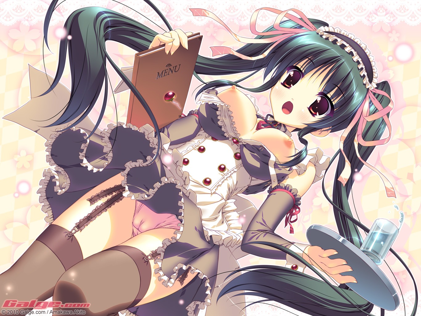 amakawa_akito breasts cameltoe galge.com maid nipples pantsu stockings thighhighs wallpaper wardrobe_malfunction