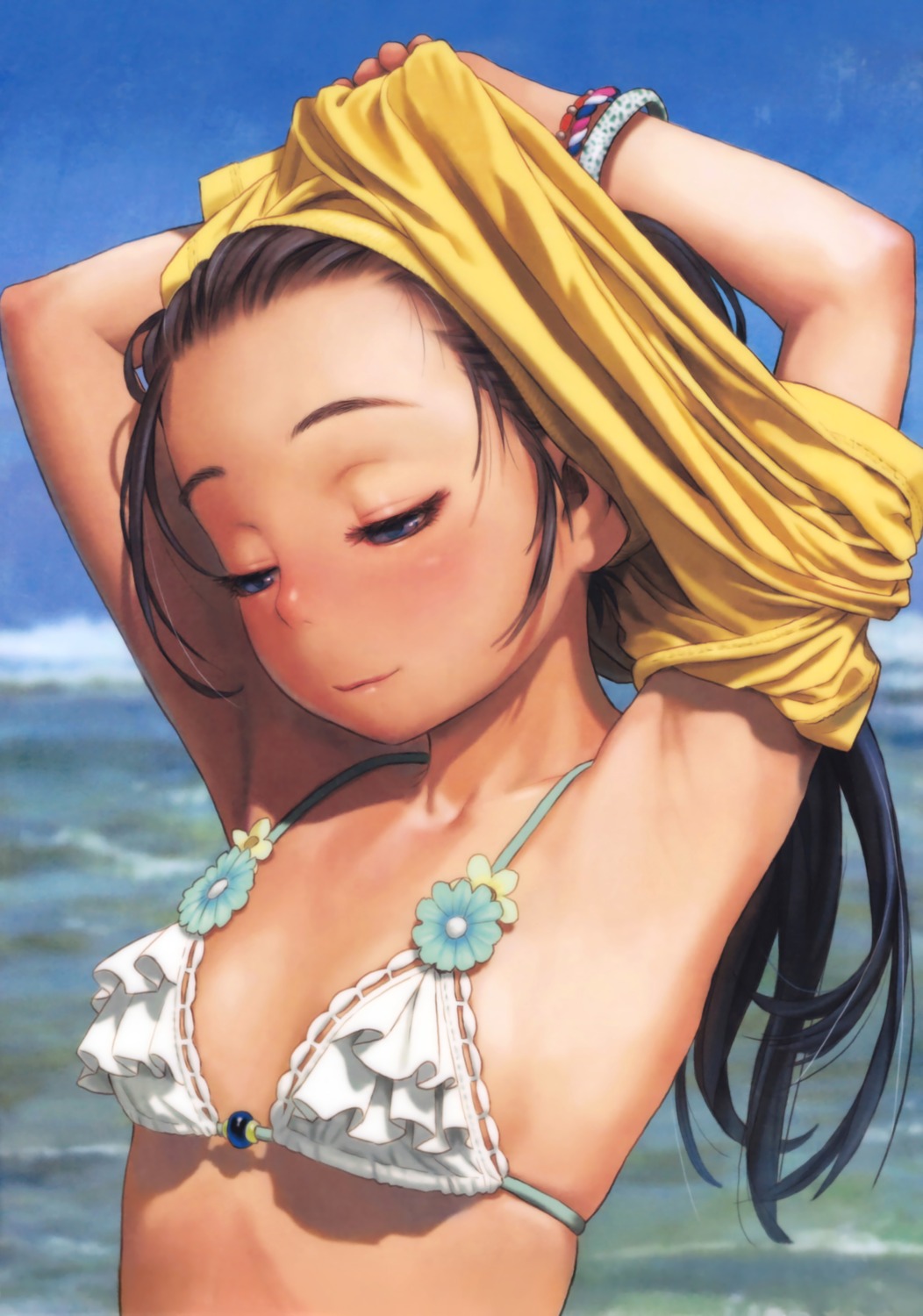 bikini_top cleavage range_murata shirt_lift swimsuits undressing