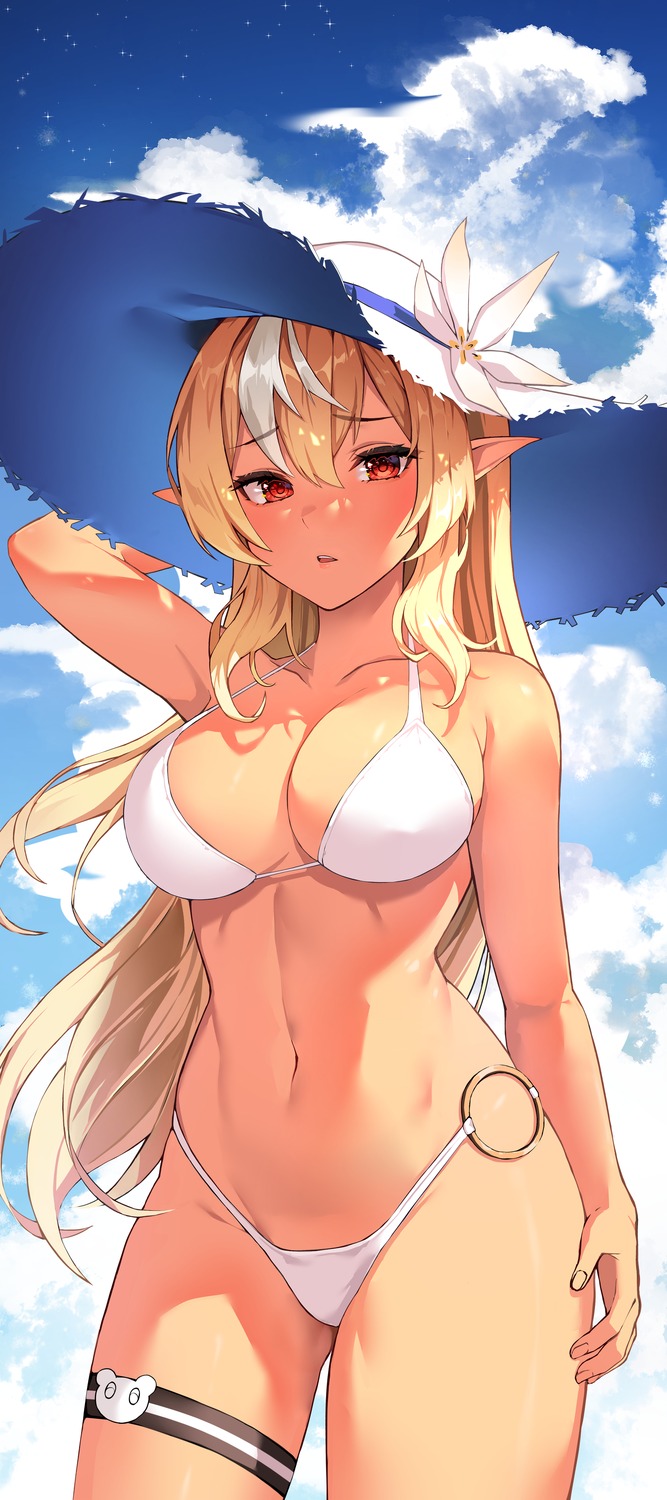 bikini elf garter hololive lessthanone pointy_ears shiranui_flare swimsuits