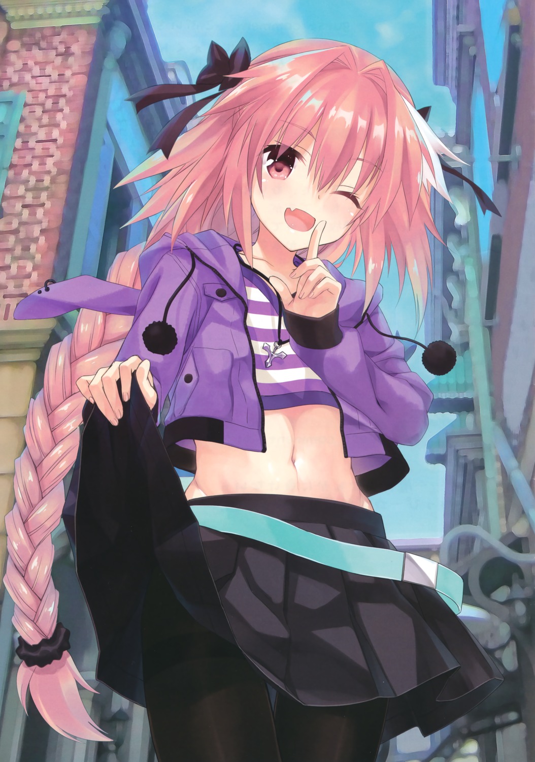 astolfo_(fate) egoistic_honey fate/grand_order kobuichi pantyhose skirt_lift trap