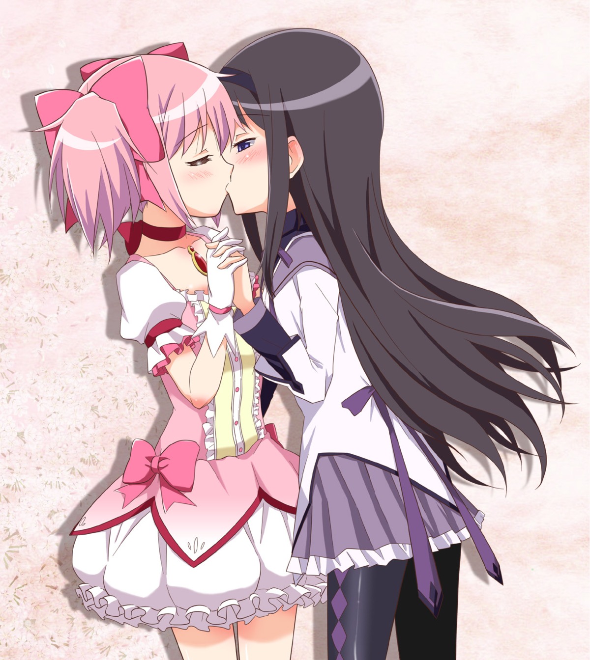 akemi_homura kairakuen_umenoka kaname_madoka pantyhose puella_magi_madoka_magica yuri