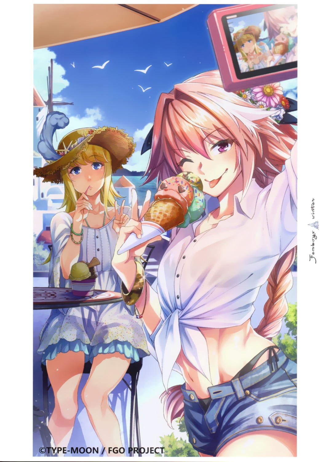 astolfo_(fate) bikini chevalier_d'eon_(fate/grand_order) dress dress_shirt fate/grand_order ohara_hiroki see_through summer_dress swimsuits trap