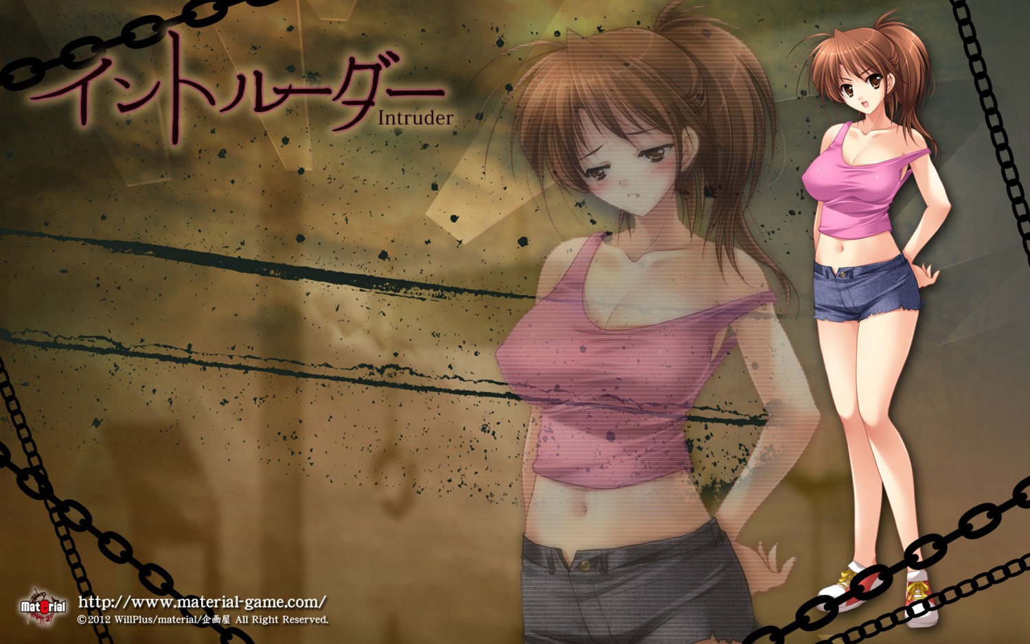 cleavage erect_nipples intruder itou_youko_(intruder) material wallpaper yamamoto_kazue