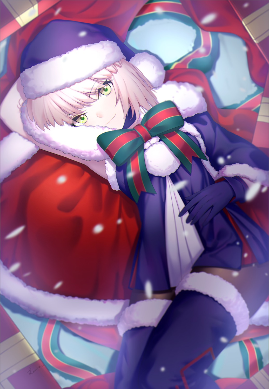 christmas dress fate/grand_order lanzi_(415460661) pantyhose saber saber_alter thighhighs