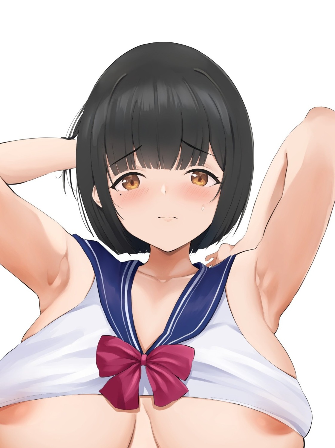 areola neneneji no_bra seifuku shirt_lift