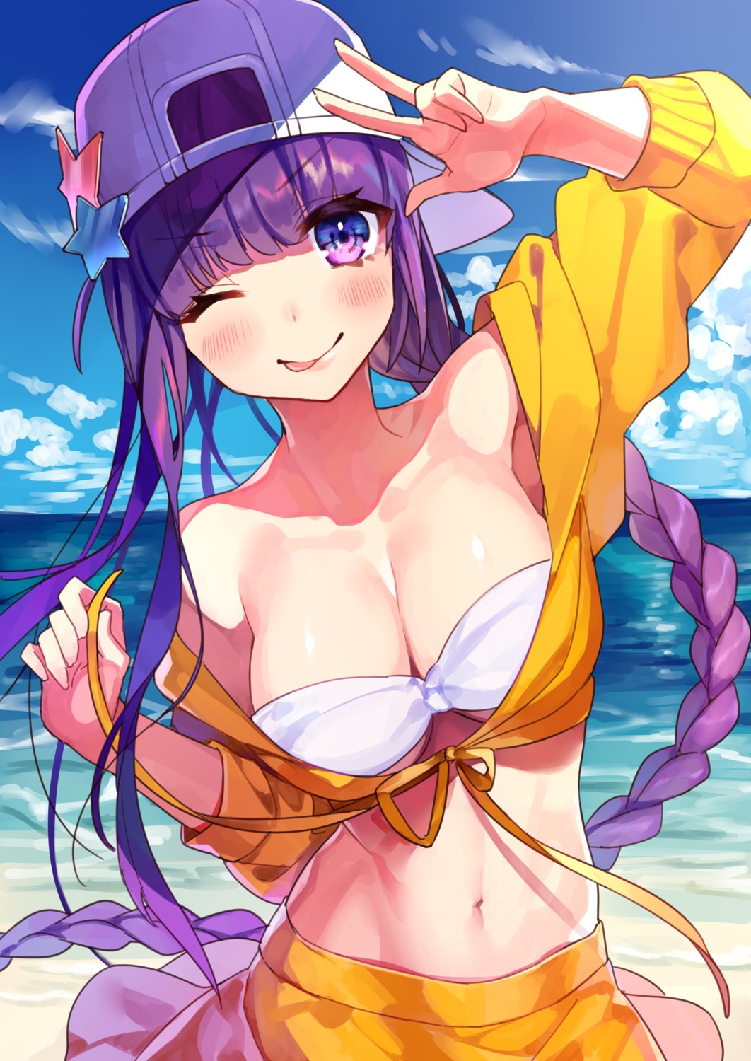 bb_(fate/extra_ccc) bikini_top cleavage fate/grand_order komeo15 open_shirt swimsuits underboob