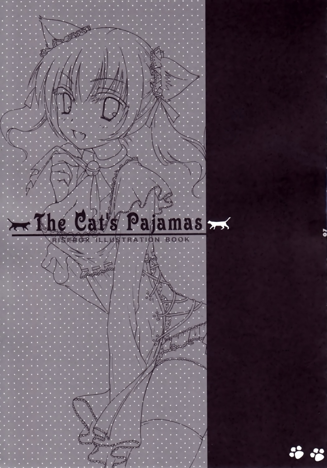 animal_ears cleavage haco line_art monochrome nekomimi pantsu risebox tail thighhighs