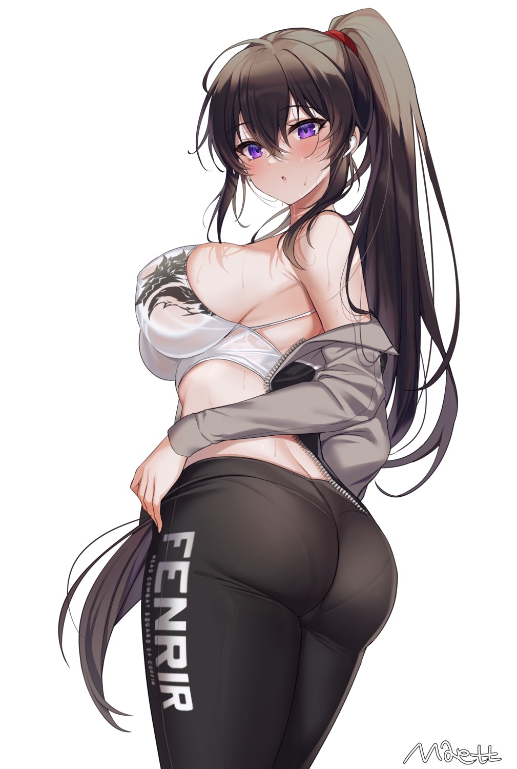 ass bra counter:side gym_uniform maett open_shirt see_through wet_clothes