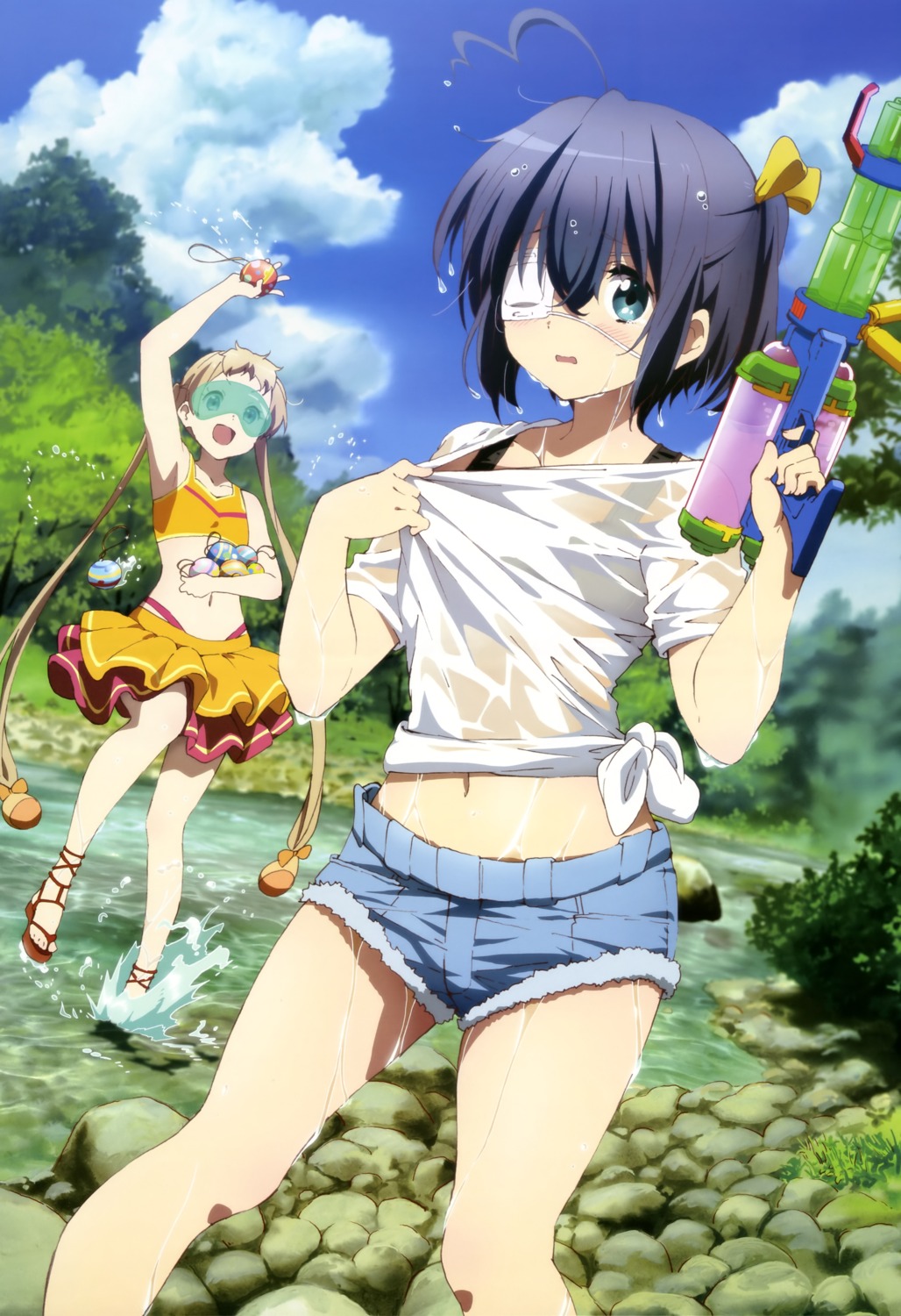 bikini_top chuunibyou_demo_koi_ga_shitai! dekomori_sanae eyepatch sawa_shinpei swimsuits takanashi_rikka wet_clothes