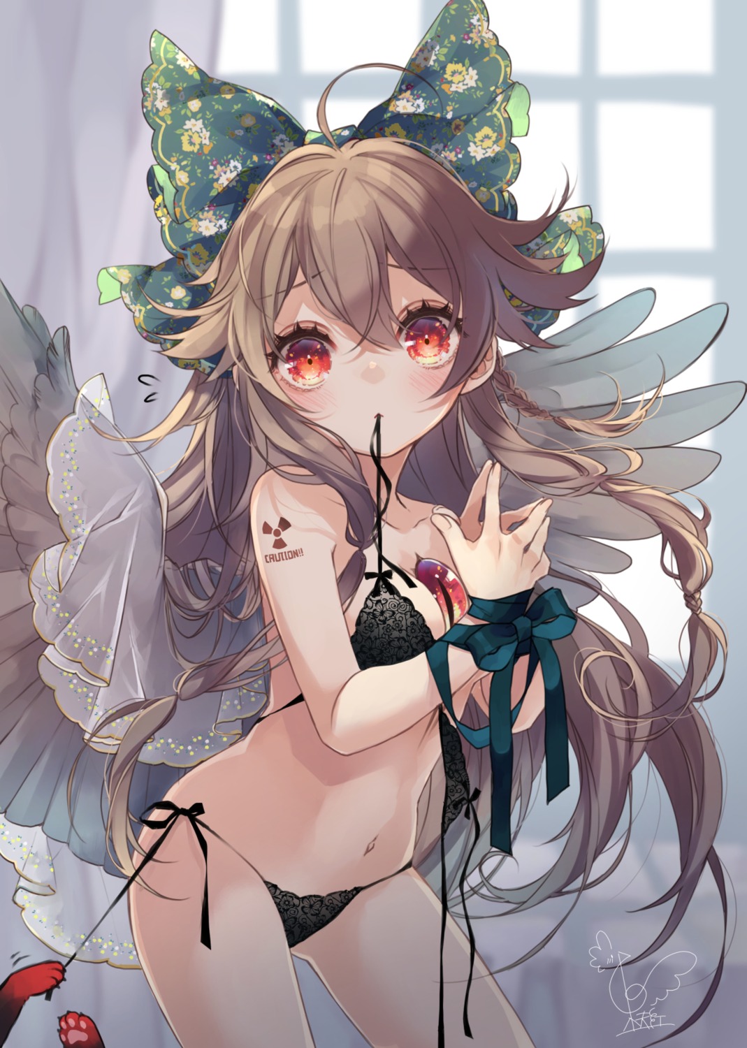 bra pantsu reiuji_utsuho string_panties tattoo touhou toutenkou undressing wings