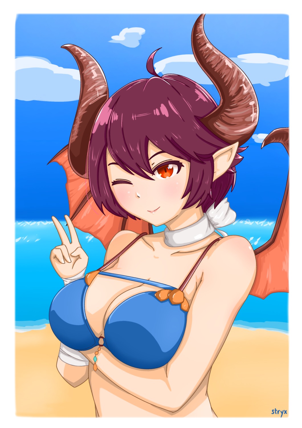 bikini_top breast_hold cleavage granblue_fantasy grea horns stryx swimsuits wings