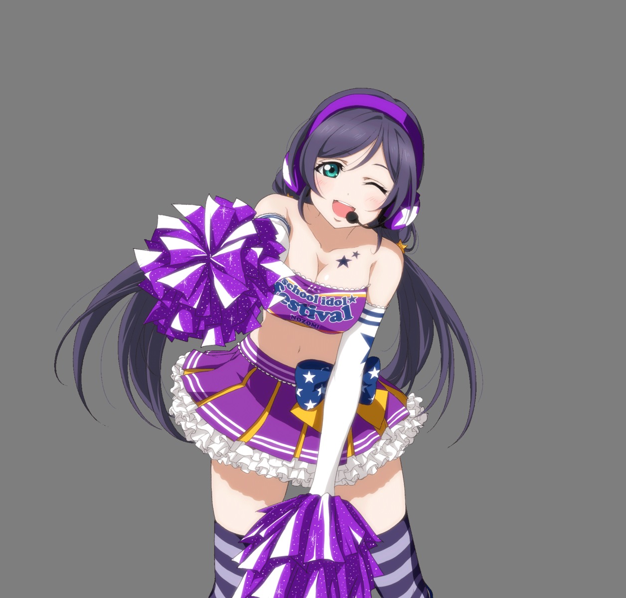 cheerleader cleavage headphones love_live! tagme tattoo thighhighs toujou_nozomi transparent_png