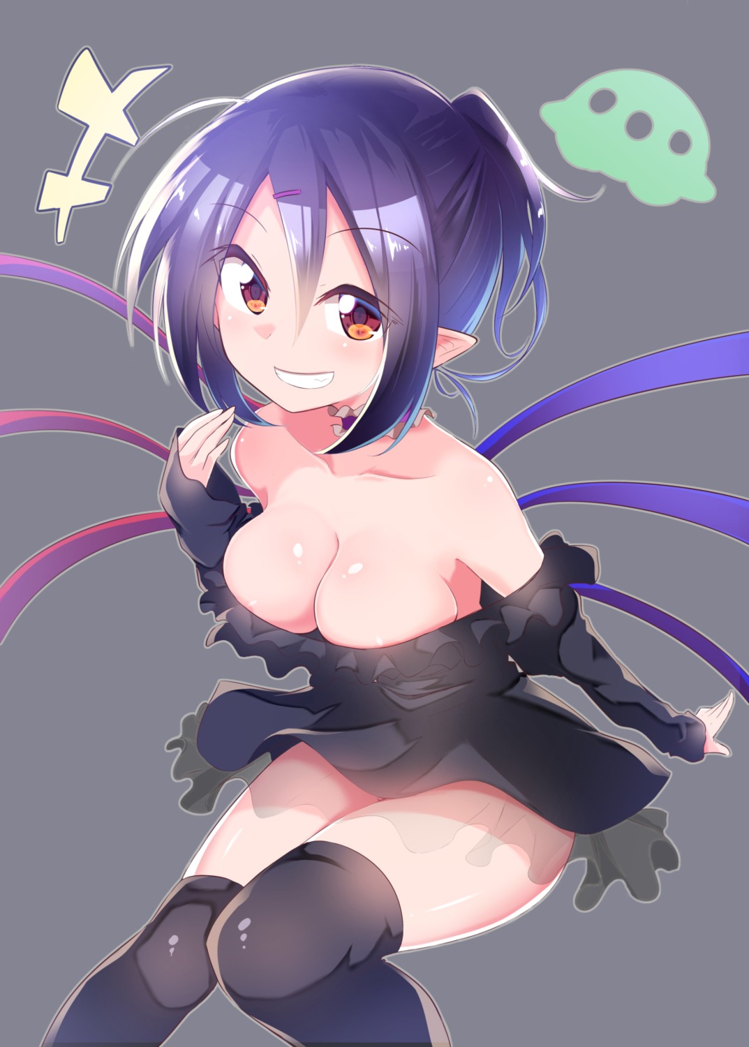 areola chipa dress houjuu_nue no_bra open_shirt see_through thighhighs touhou