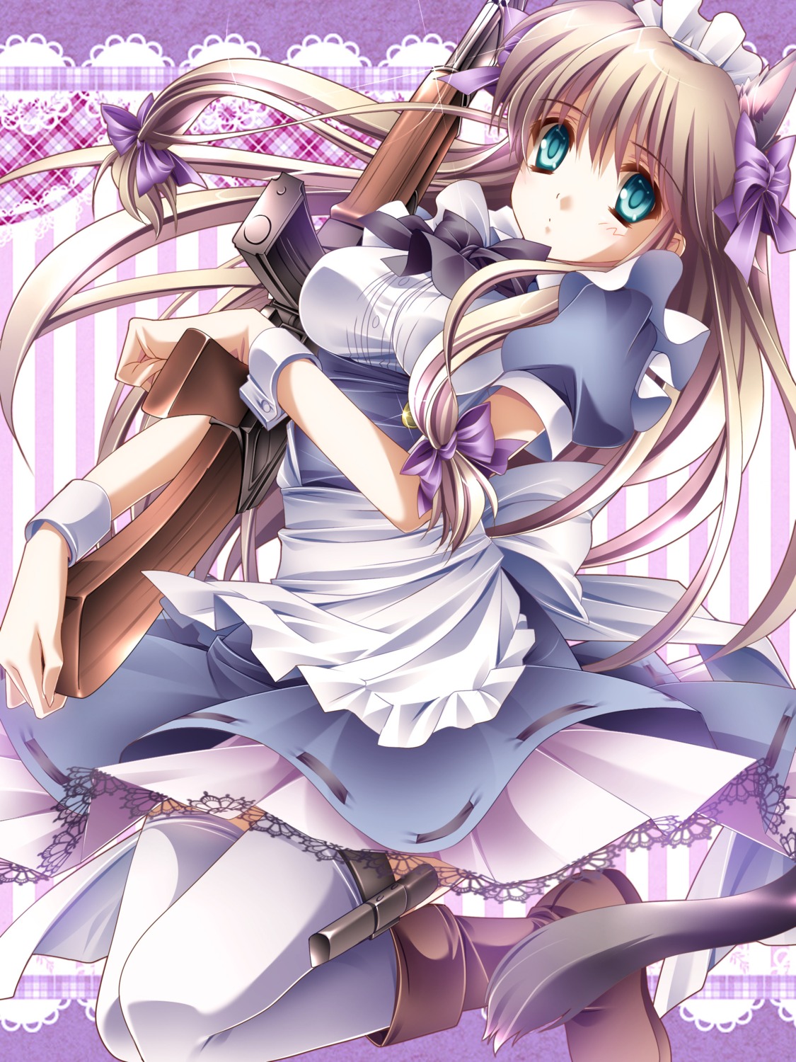 animal_ears gun maid monety nekomimi tail thighhighs