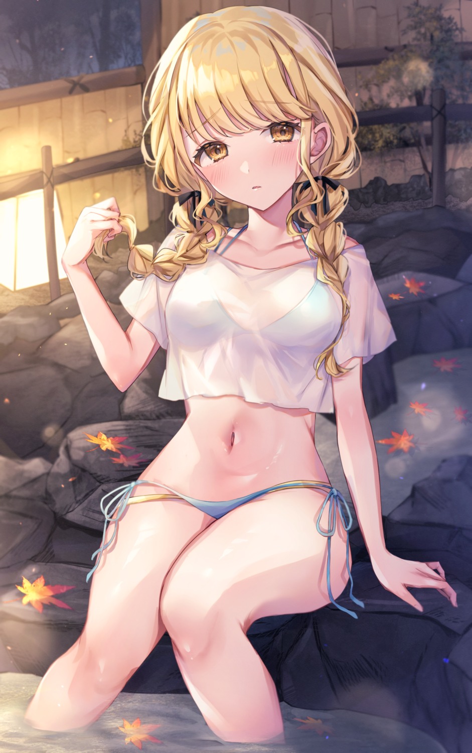 bikini fujita_kotone gakuen_idolm@ster onsen see_through sorashima swimsuits the_idolm@ster wet