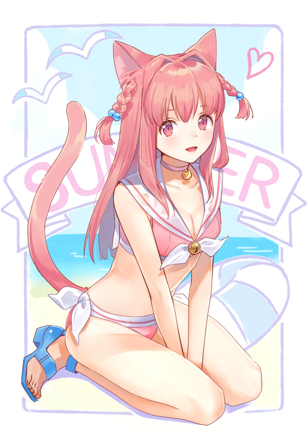 animal_ears bikini cleavage heels nekomimi swimsuits tail urata_asao