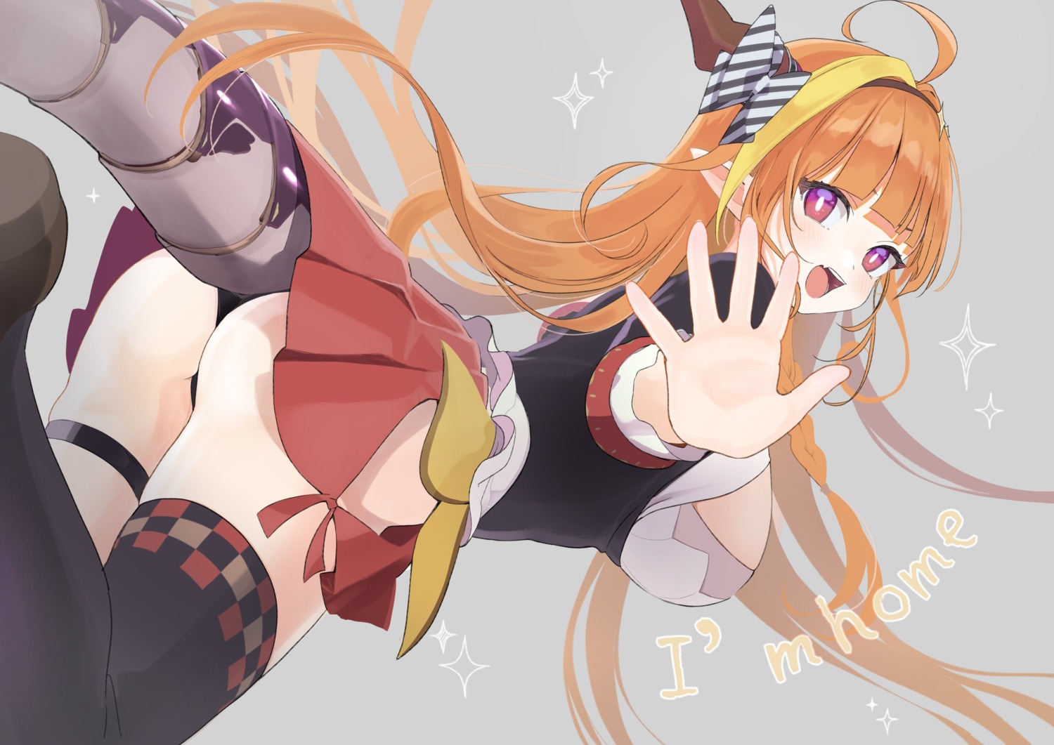 akakokko ass garter hololive horns kiryuu_coco pantsu pointy_ears skirt_lift tail thighhighs thong