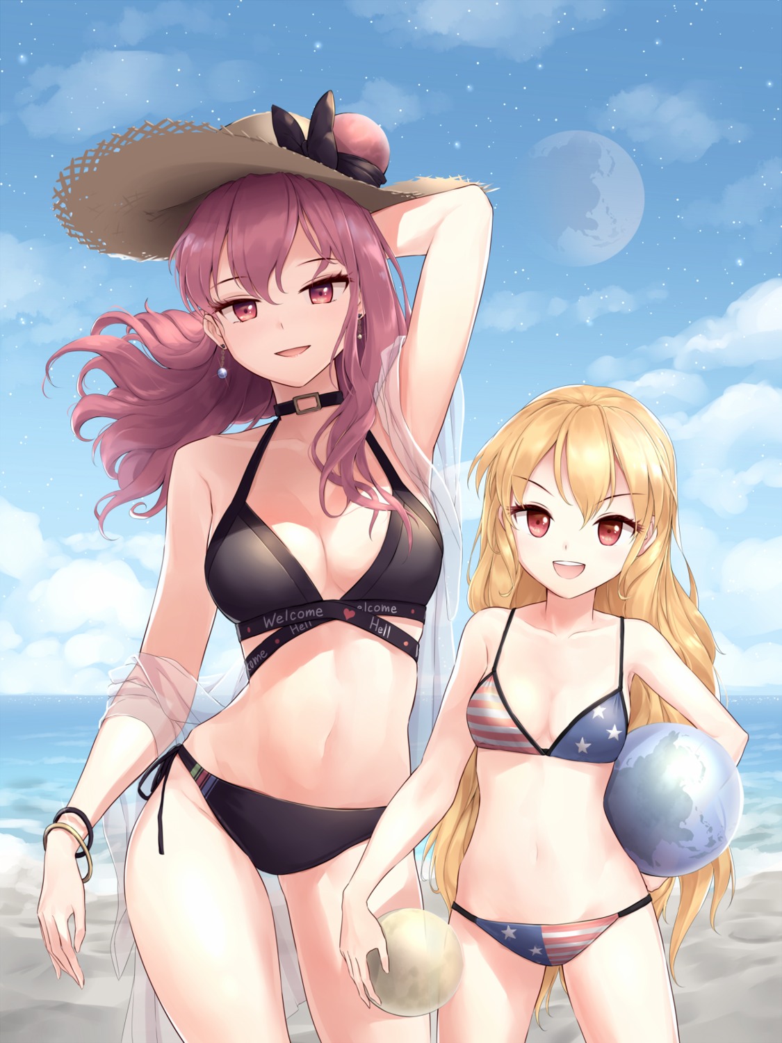 bikini cleavage clownpiece hecatia_lapislazuli minust swimsuits touhou