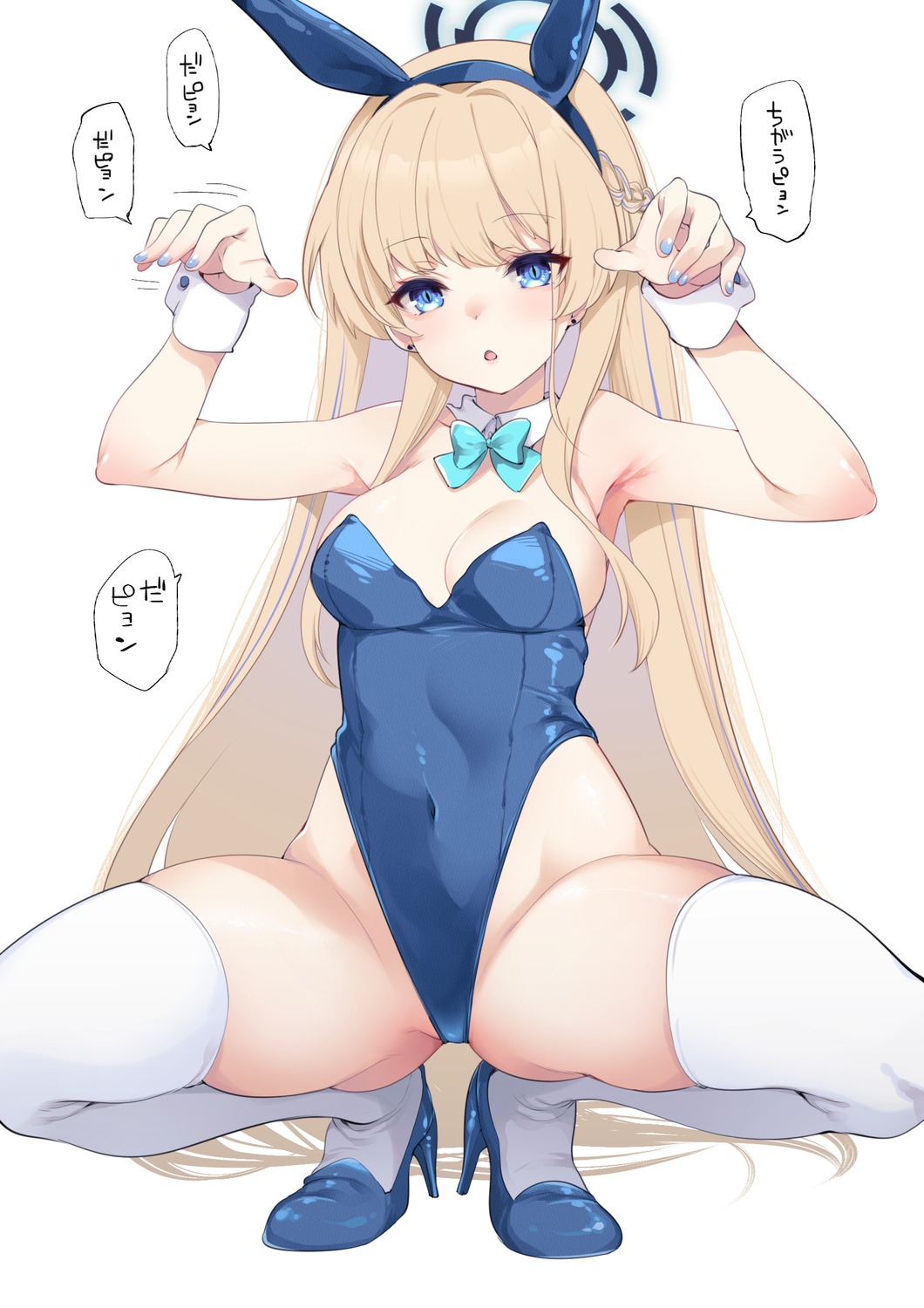 animal_ears asuma_toki blue_archive bunny_ears bunny_girl fujisaki_hikari halo heels no_bra thighhighs