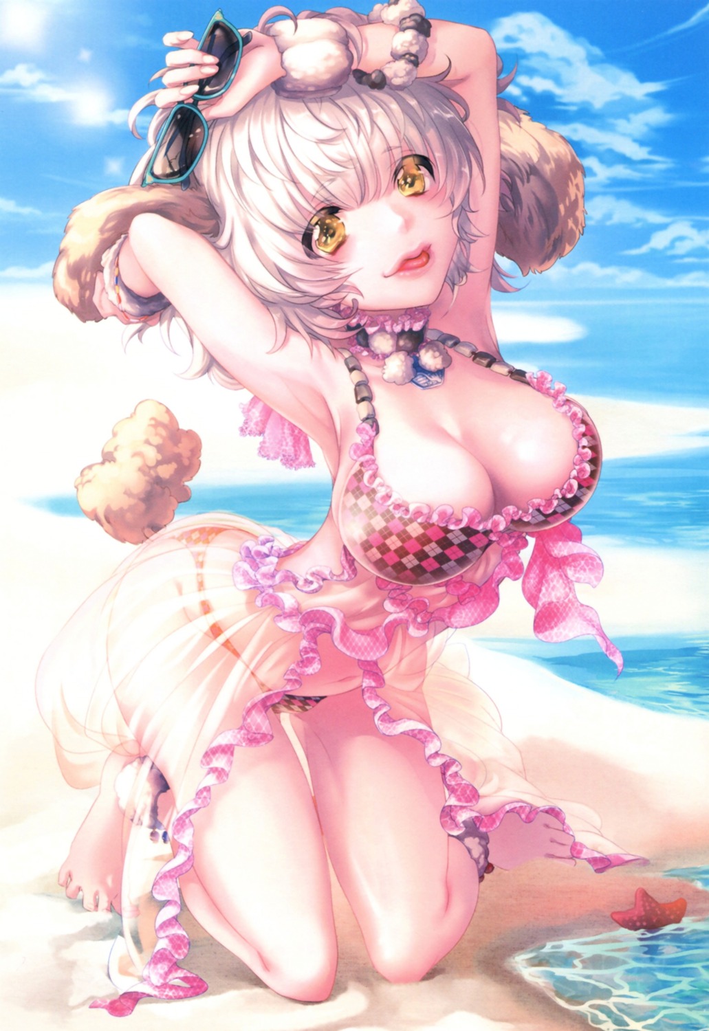 animal_ears bikini cleavage megane see_through swimsuits tagme tail